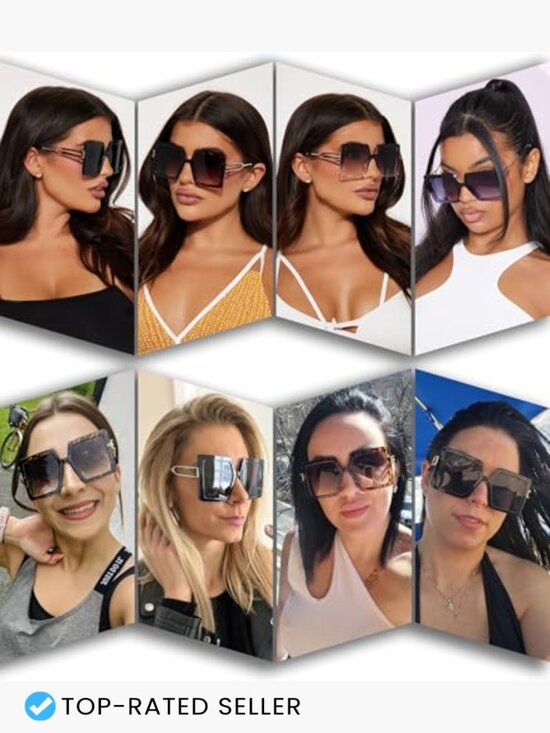 Oversized Square Sunglasses Retro UV400 Protection Big Frame Fashion main image 5